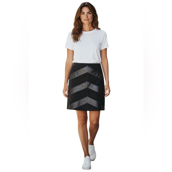 Alfani Dresses & Skirts - ALFANI Black 100% Leather Chevron Skirt – Size 16 NWT